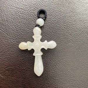 NEW Carved Carving Cross White Jade Grade A Natural Religious Large Pendant